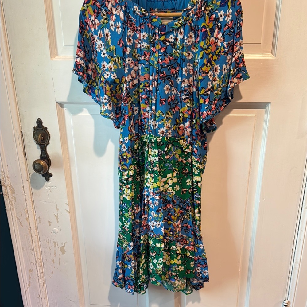 Anthropologie - Fun swingy dress.  Beautiful blue, green and white colors.